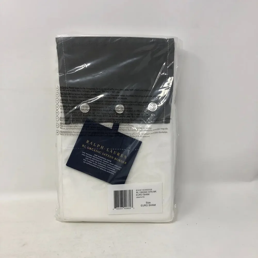 Ralph Lauren One European Sham Organic Sateen Border Graphite Gray New